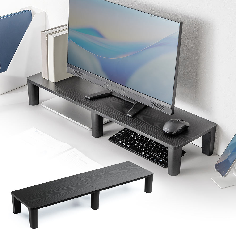 【シンプル】木製モニター台(80cm)！耐荷重40kgおすすめ机上ラック  ブラック　