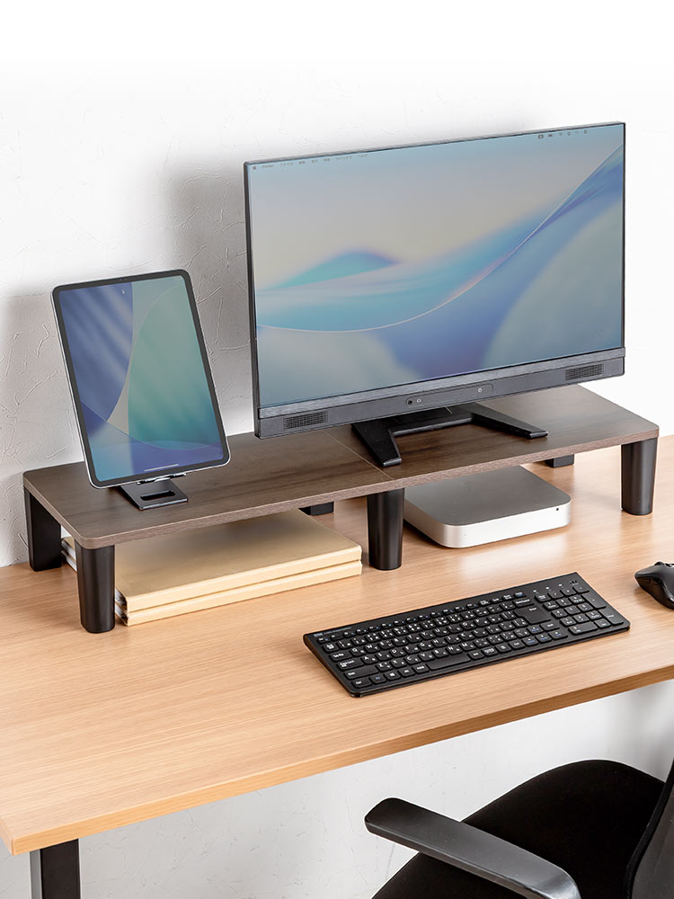 【シンプル】木製モニター台(80cm)！耐荷重40kgおすすめ机上ラック  ダークブラウン