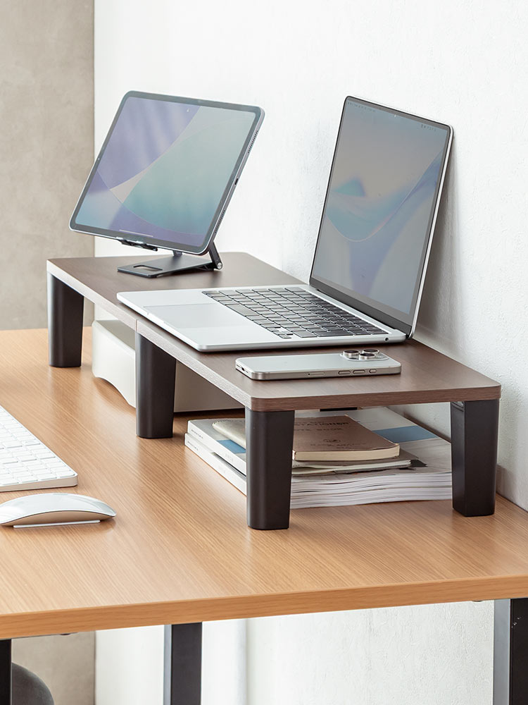 【シンプル】木製モニター台(80cm)！耐荷重40kgおすすめ机上ラック  ダークブラウン