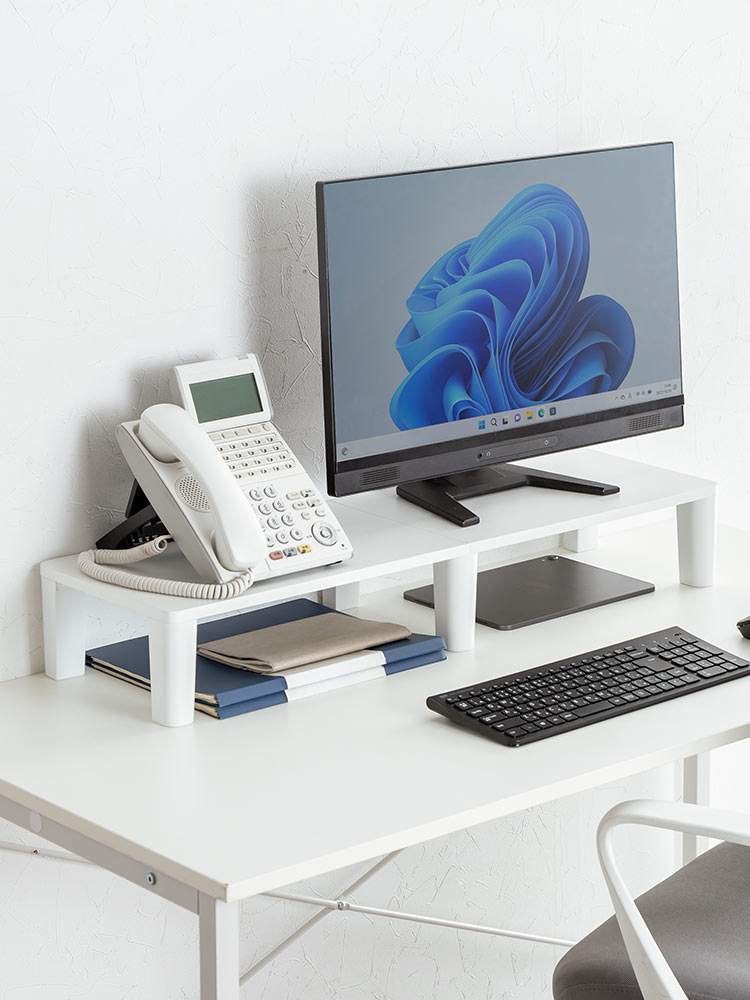【シンプル】木製モニター台(80cm)！耐荷重40kgおすすめ机上ラック  ホワイト