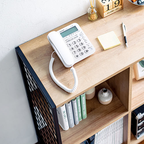 電話台（FAX・リビング ・マルチスタンド・チェスト・シェルフ・収納・メッシュ・アイアン・木目・横幅71.8cm・高さ82cm）