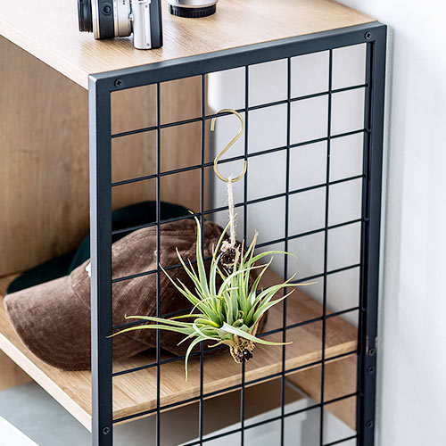 電話台（FAX・リビング ・マルチスタンド・チェスト・シェルフ・収納・メッシュ・アイアン・木目・横幅71.8cm・高さ82cm）