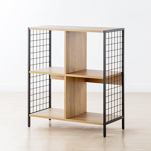 電話台（FAX・リビング ・マルチスタンド・チェスト・シェルフ・収納・メッシュ・アイアン・木目・横幅71.8cm・高さ82cm）