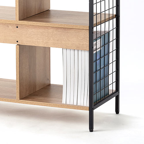 電話台（FAX・リビング ・マルチスタンド・チェスト・シェルフ・収納・メッシュ・アイアン・木目・横幅71.8cm・高さ82cm）