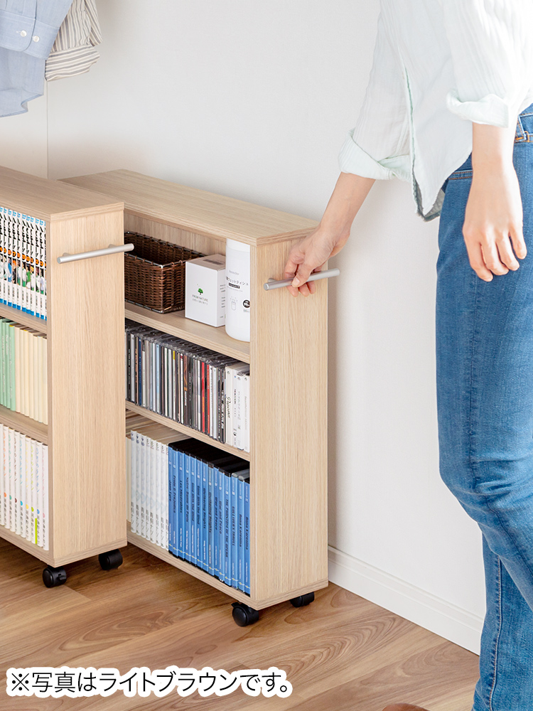 【キャスター付き】 すきま収納ラック (3段/スリムワゴン) 本棚 コミック DVD BD CD おしゃれ ブラック