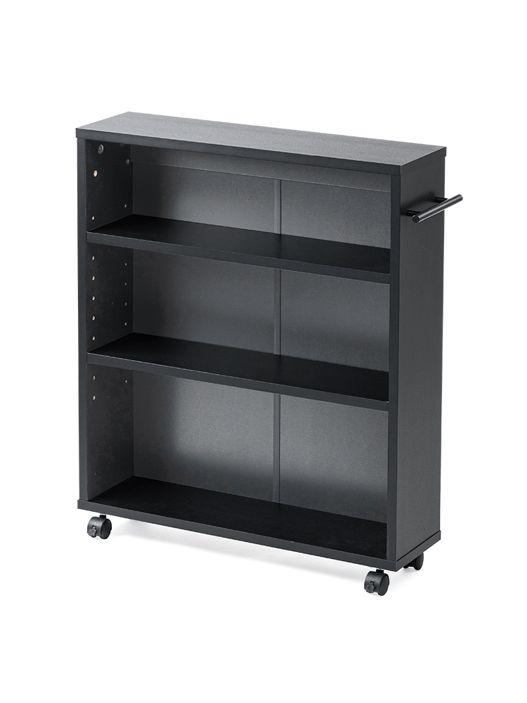 【キャスター付き】 すきま収納ラック (3段/スリムワゴン) 本棚 コミック DVD BD CD おしゃれ ブラック