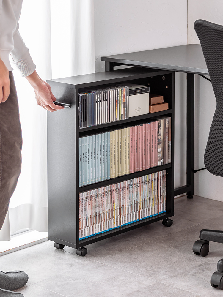 【キャスター付き】 すきま収納ラック (3段/スリムワゴン) 本棚 コミック DVD BD CD おしゃれ ブラック