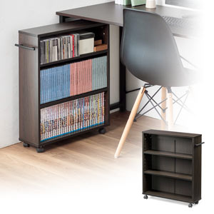 【キャスター付き】 すきま収納ラック （3段/スリムワゴン） 本棚 コミック DVD BD CD おしゃれ ダークブラウン