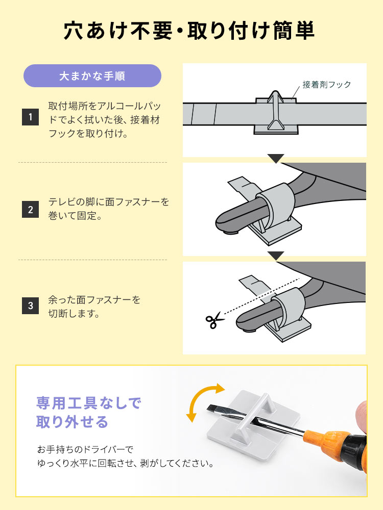テレビ転倒防止ストッパー｜65型まで対応・震度6強クリア・粘着固定で工具不要