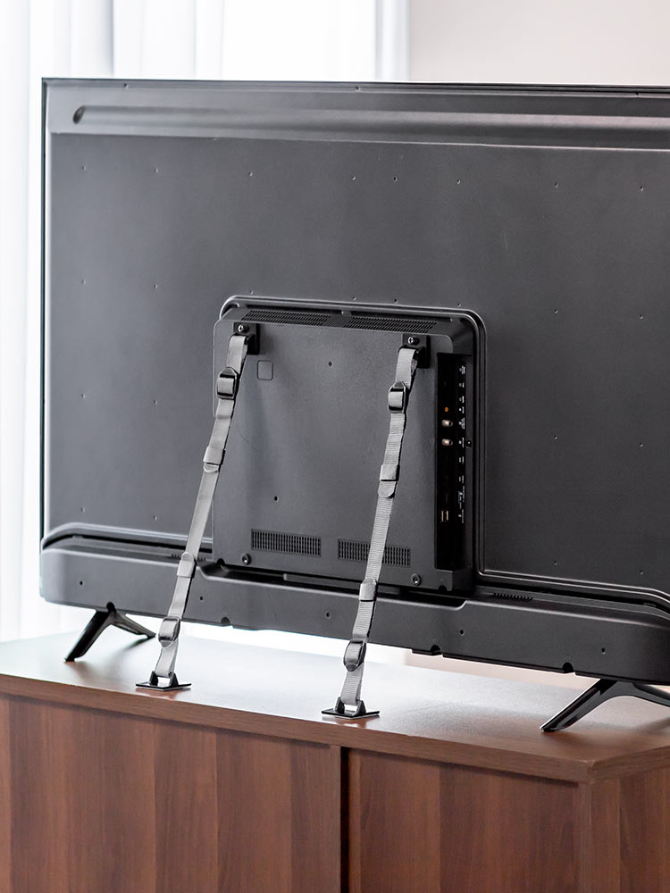 テレビ転倒防止ベルト 両面テープ｜2か所固定で65型対応・震度6強クリアの簡単VESA固定