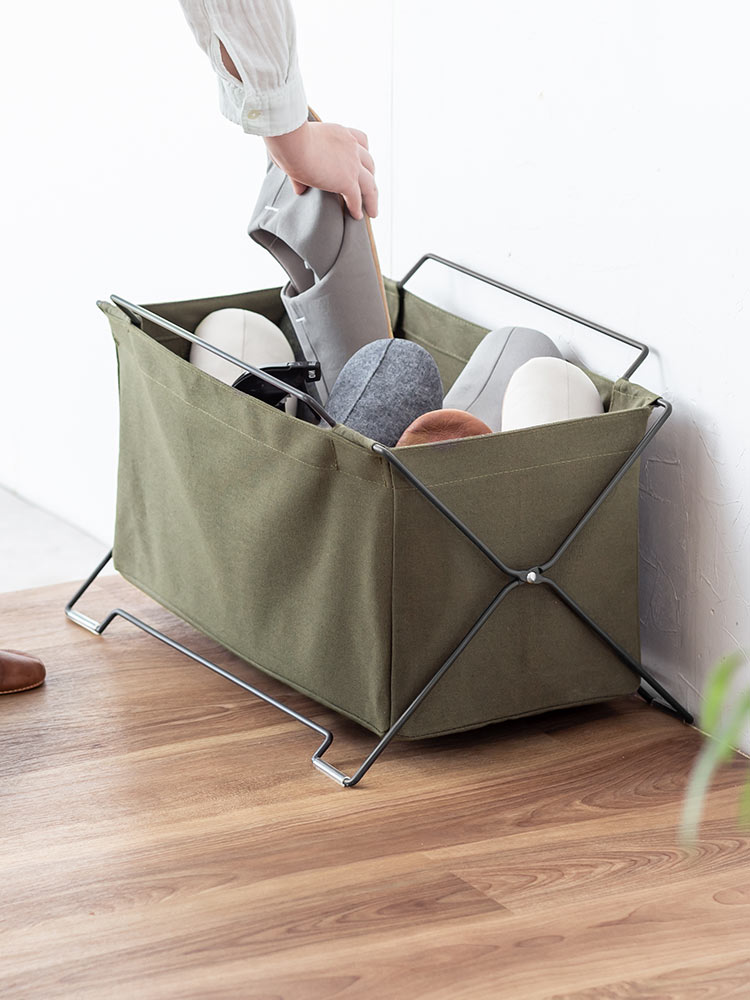 オフィス・飲食店向け 手荷物収納ボックス 折りたたみ式で場所を取らないカバン置き カーキ