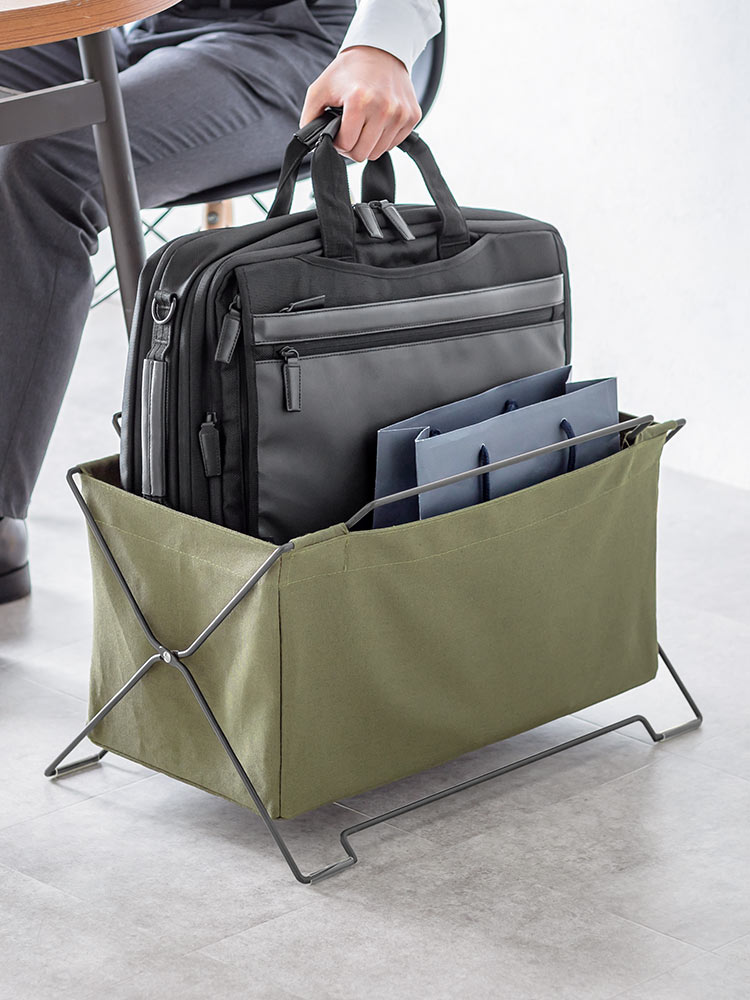 オフィス・飲食店向け 手荷物収納ボックス 折りたたみ式で場所を取らないカバン置き カーキ