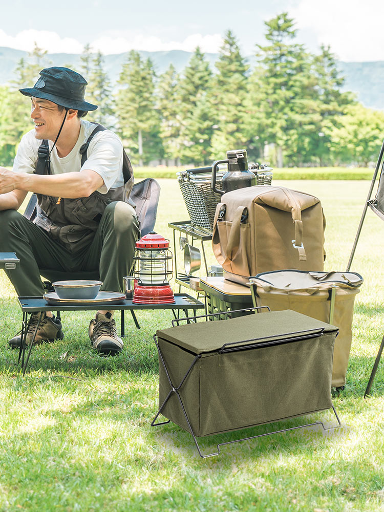 オフィス・飲食店向け 手荷物収納ボックス 折りたたみ式で場所を取らないカバン置き カーキ