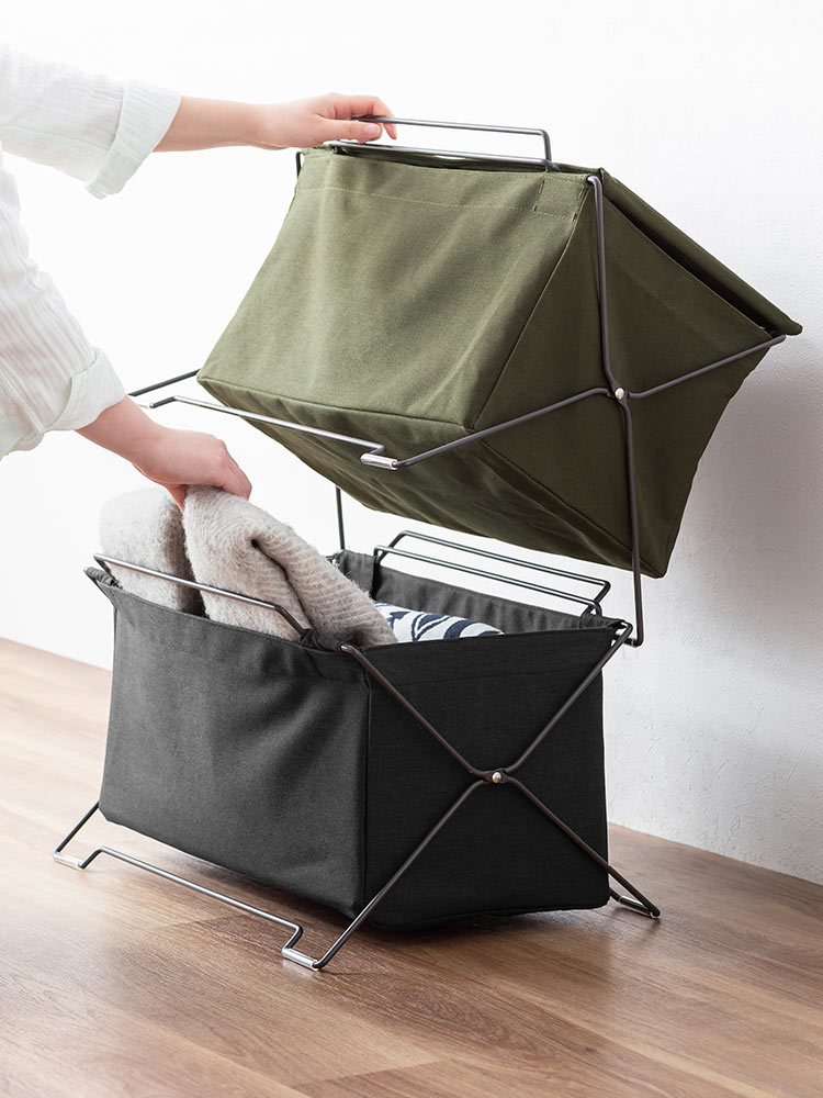 オフィス・飲食店向け 手荷物収納ボックス 折りたたみ式で場所を取らないカバン置き カーキ