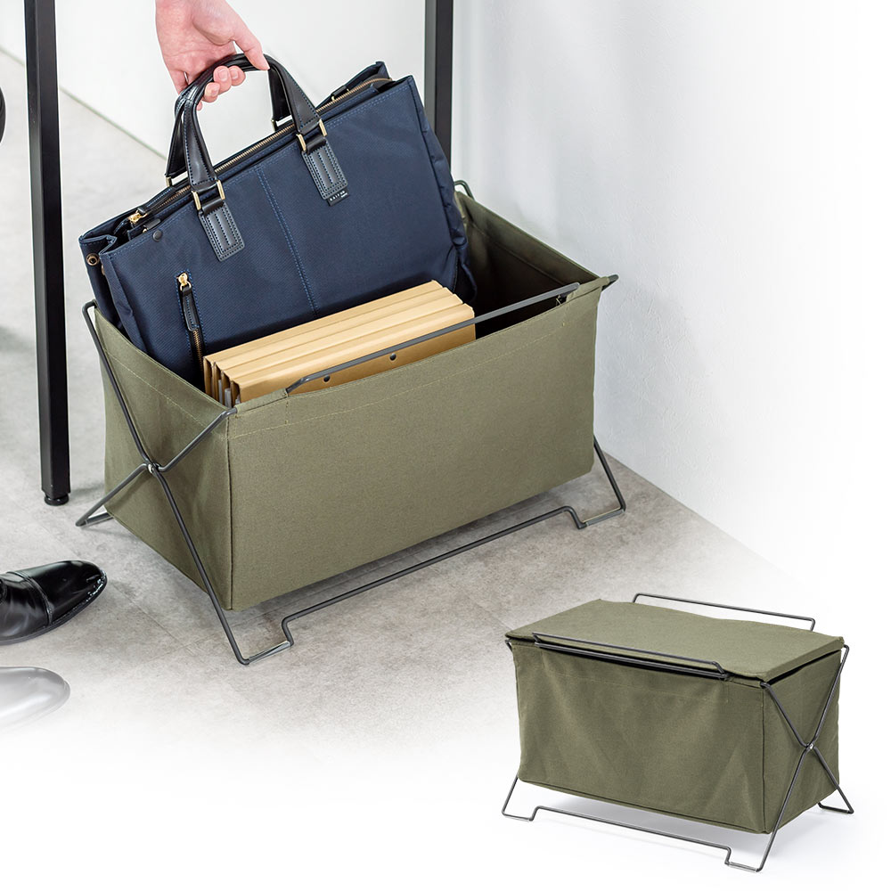 オフィス・リビングの足元をスッキリ スタッキング対応の多用途収納ケース カーキ