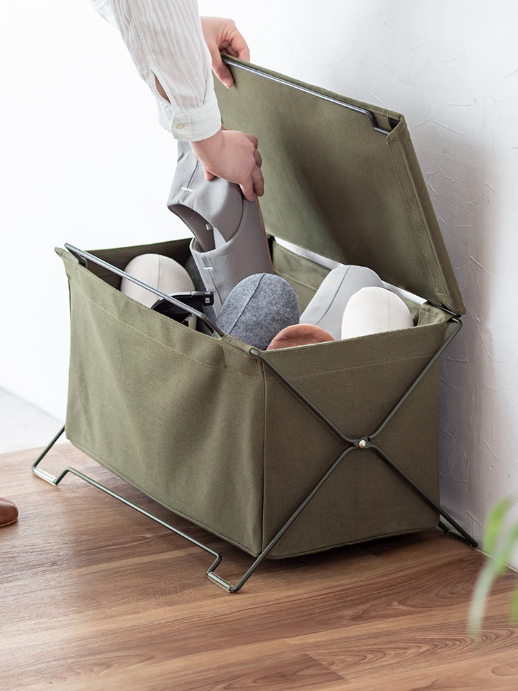 オフィス・リビングの足元をスッキリ スタッキング対応の多用途収納ケース カーキ