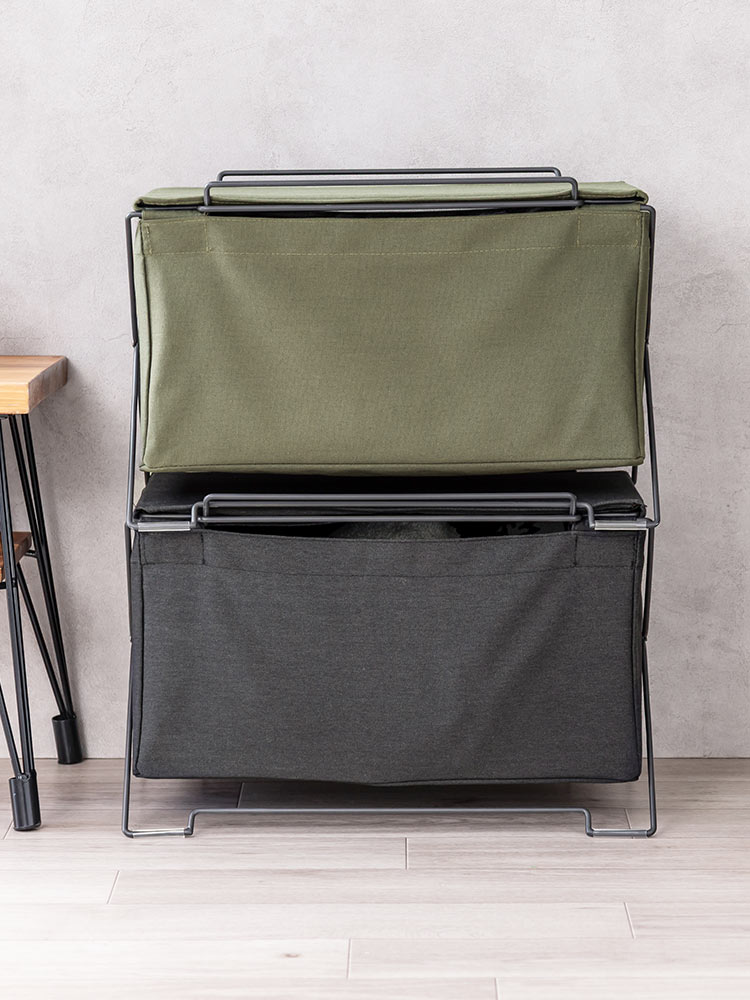 オフィス・リビングの足元をスッキリ スタッキング対応の多用途収納ケース カーキ