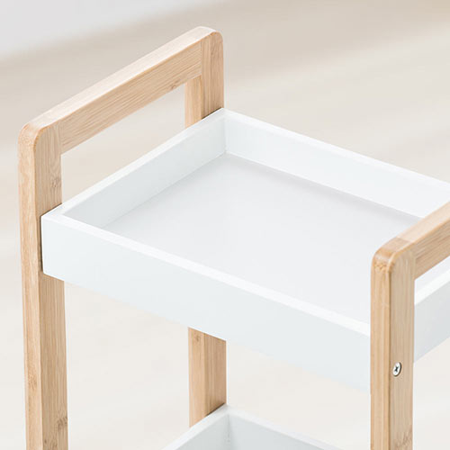 マルチワゴン(3段・キャスター付き・スリム・キッチン・ランドリー・すき間・収納・木製・白)