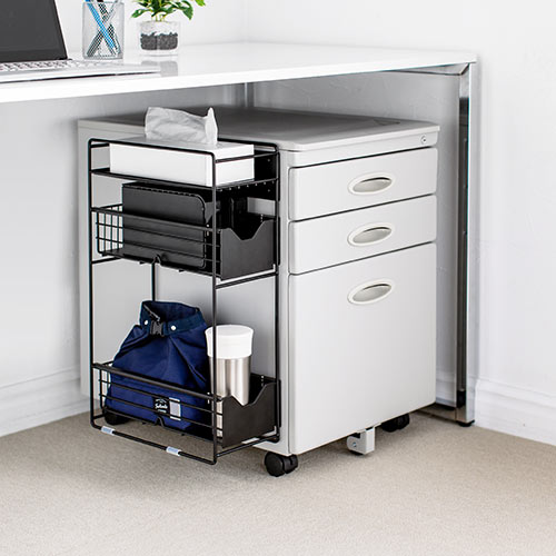 マグネットラック（サイドラック・3段・引き出し・自立・置き型・2way・デスク横・完成品・ブラック）