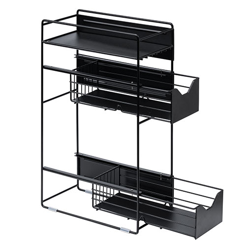 マグネットラック（サイドラック・3段・引き出し・自立・置き型・2way・デスク横・完成品・ブラック）