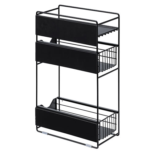 マグネットラック（サイドラック・3段・引き出し・自立・置き型・2way・デスク横・完成品・ブラック）