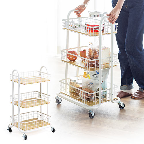 キッチンワゴン（キッチンラック・収納・カート・キャスター付き・3段