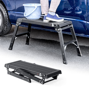 足場台（脚立・2段・幅広・アルミ・軽い・折りたたみ・洗車・車・ワイド・おすすめ・ブラック）EEX-KYA20BK イーサプライ