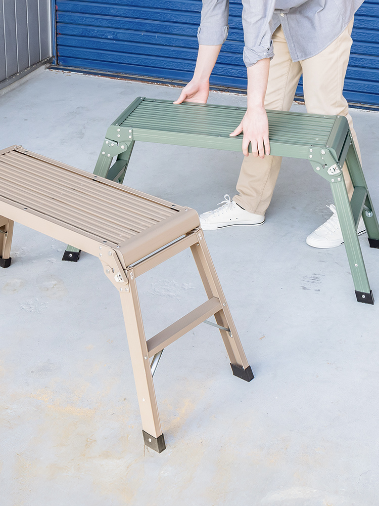 【足場台】洗車に便利折りたたみ軽量50cm耐荷重150kgアルミ カーキ