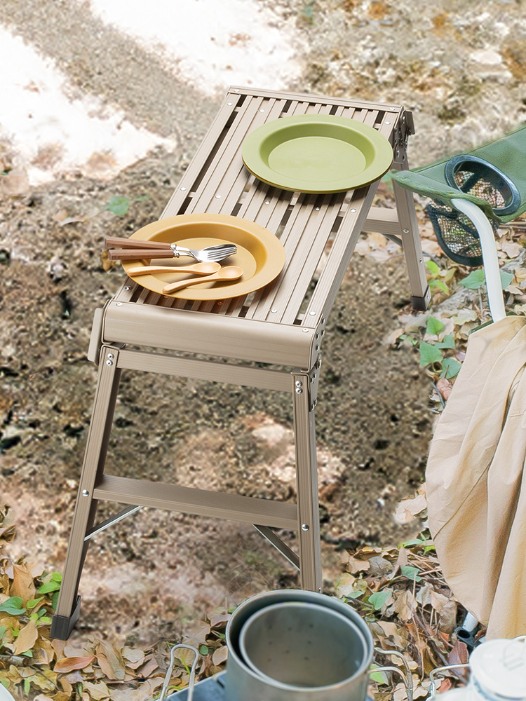 【足場台】洗車に便利折りたたみ軽量50cm耐荷重150kgアルミ ベージュ