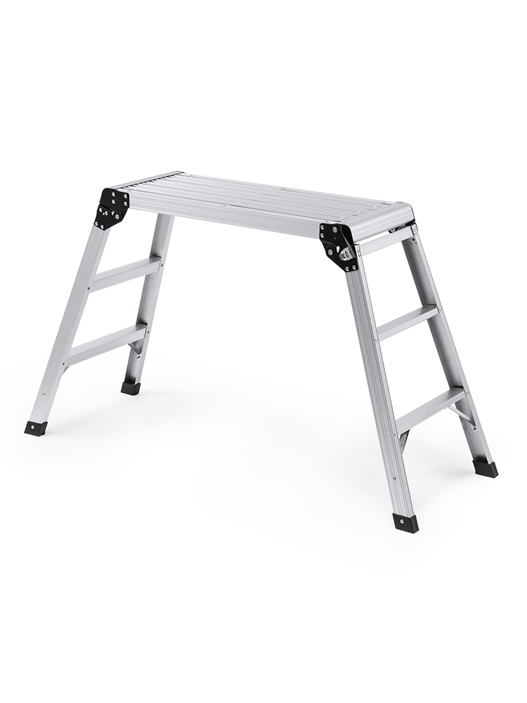 足場台 アルミ脚立(洗車や車メンテナンスにおすすめ 軽量・折りたたみ・高耐荷重タイプ・シルバー)
