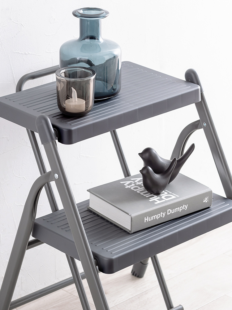 脚立 2段踏み台／折りたたみ・滑り止め加工／室内外で使いやすい設計 グレー