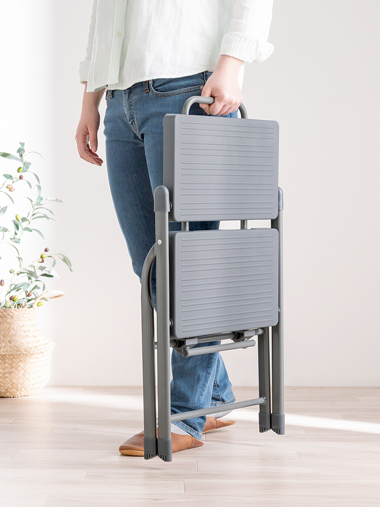 脚立 2段踏み台／折りたたみ・滑り止め加工／室内外で使いやすい設計 グレー