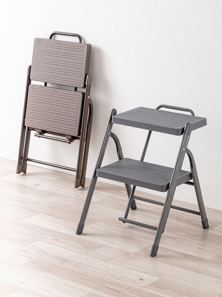 脚立 2段踏み台／折りたたみ・滑り止め加工／室内外で使いやすい設計 グレー