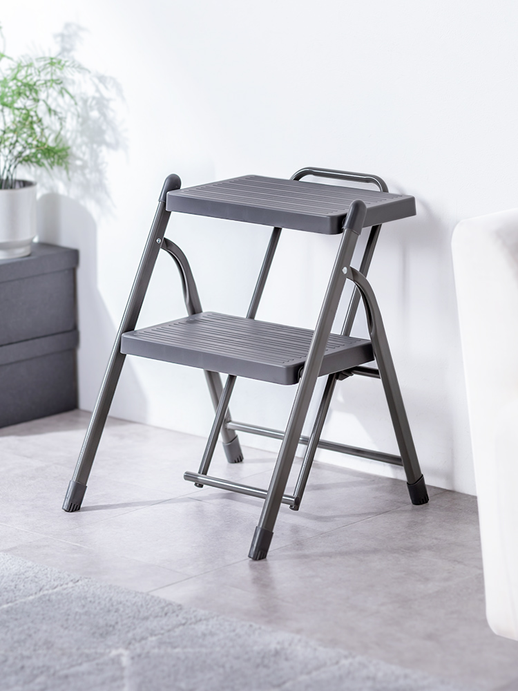 脚立 2段踏み台／折りたたみ・滑り止め加工／室内外で使いやすい設計 グレー