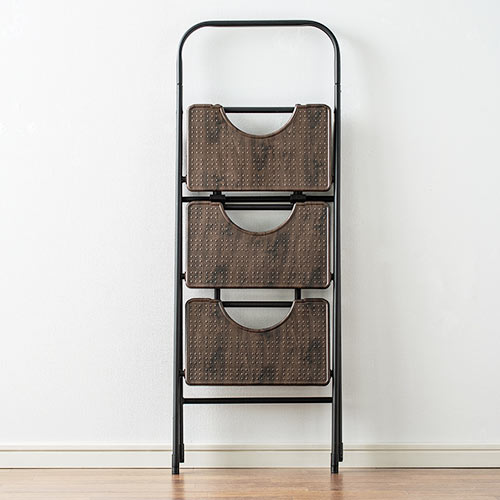 脚立（3段・折りたたみ・収納・インテリア・踏み台・梯子・安全・高さ・室内・洗車・滑り止め・持ち運び・トラック・プレゼント・ブラウン