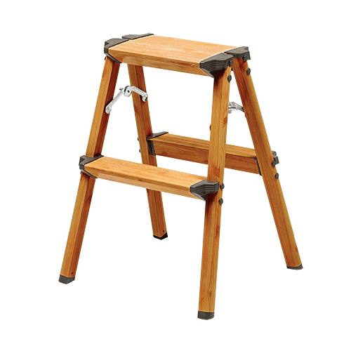 2段踏み台（脚立・ステップ・折りたたみ・収納・インテリア・木目・ブラウン・おすすめ）