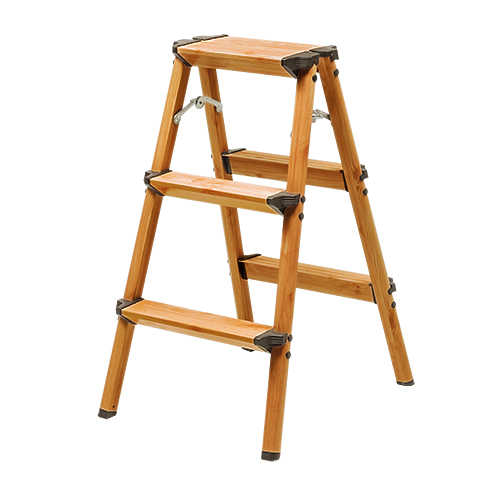 3段踏み台（脚立・ステップ・折りたたみ・収納・インテリア・木目・ブラウン・おすすめ）