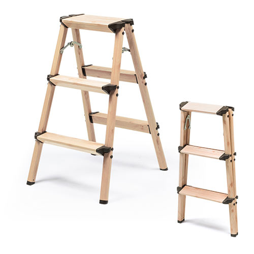 3段踏み台（脚立・ステップ・折りたたみ・アルミ製・軽い・収納・インテリア・木目・ブラウン・ベージュ・おすすめ）