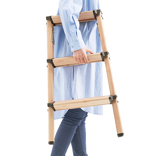 3段踏み台（脚立・ステップ・折りたたみ・アルミ製・軽い・収納・インテリア・木目・ブラウン・ベージュ・おすすめ）