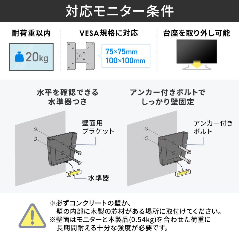 壁掛け金具(モニター・テレビ・VESA・アーム・上下・19.5~34インチ目安・おすすめ)