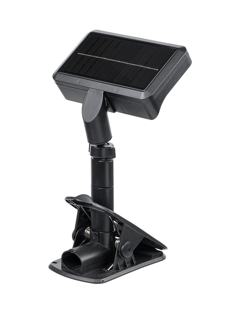 クリップで挟んで使えるソーラー充電式LEDライト | 自立スタンドにもなる2WAY仕様・屋外防水・人感センサー対応