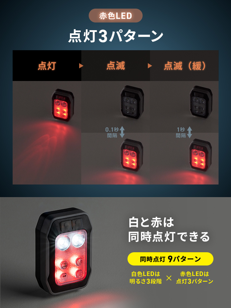 充電式LEDライト／点灯・点滅モード／夜間ウォーキングや作業用
