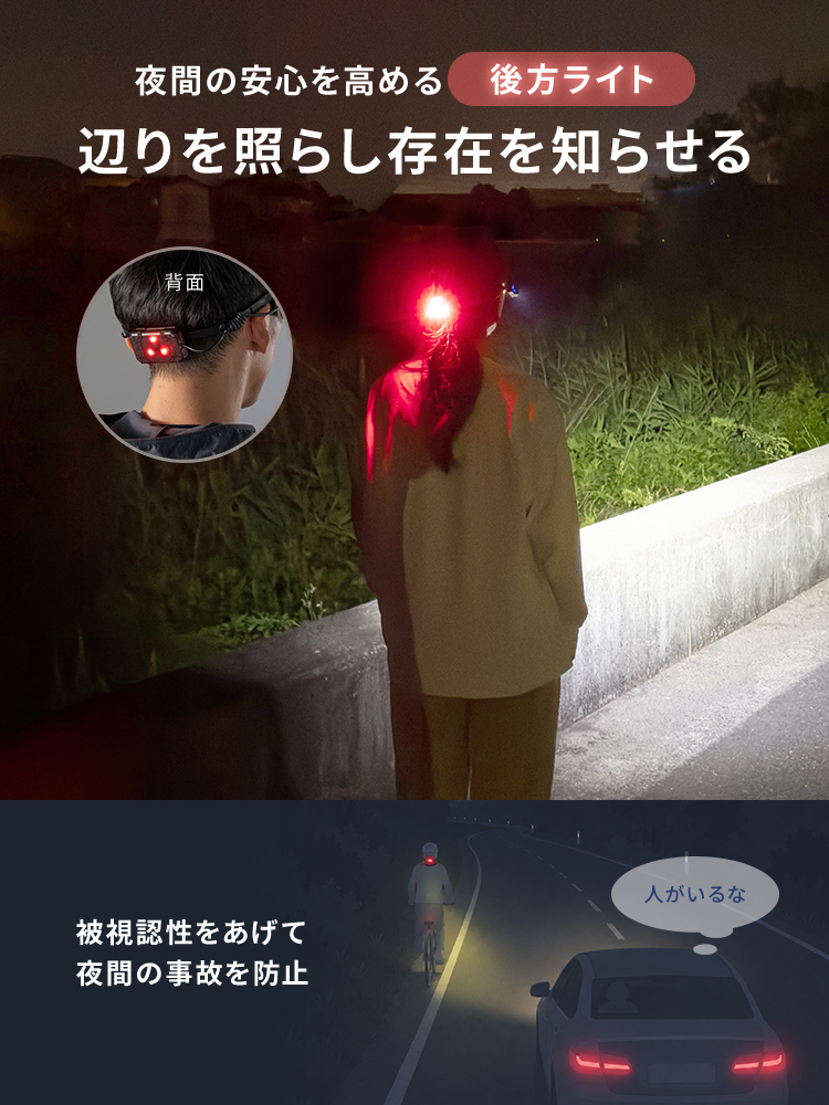 【便利】手かざしで簡単操作!耳・首掛け対応の充電式LEDヘッドライト
