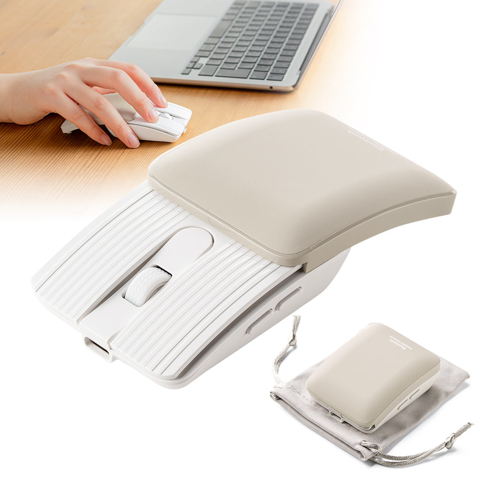 【Bluetoothマウス】充電式小型スマホ対応 静音 ベージュ