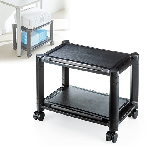 プリンター台（2段・キャスター・机下・小型・ラック・オフィス・黒・幅50cm・奥行33cm）