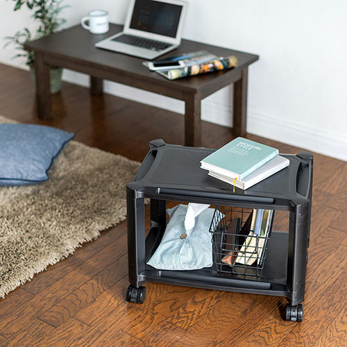 プリンター台(2段・キャスター・机下・小型・ラック・オフィス・黒・幅50cm・奥行33cm)