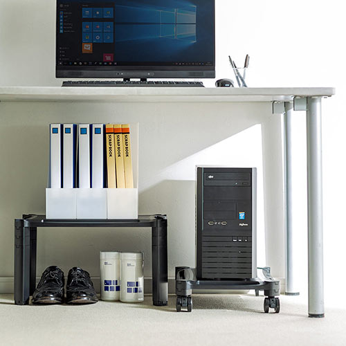 プリンター台(2段・キャスター・机下・小型・ラック・オフィス・黒・幅50cm・奥行33cm)