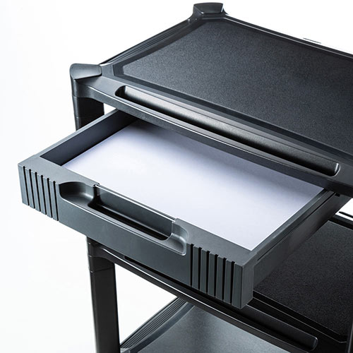 プリンター台(3段・キャスター・引き出し・ラック・オフィス・おしゃれ・黒・幅50cm・奥行33cm)