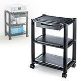 プリンター台(3段・キャスター・引き出し・ラック・オフィス・おしゃれ・黒・幅50cm・奥行33cm)