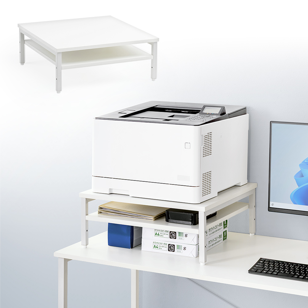 プリンター台 卓上 2段 50kg耐荷重 複合機プリンター設置に最適 50×50cm オフィス コンパクト ホワイト